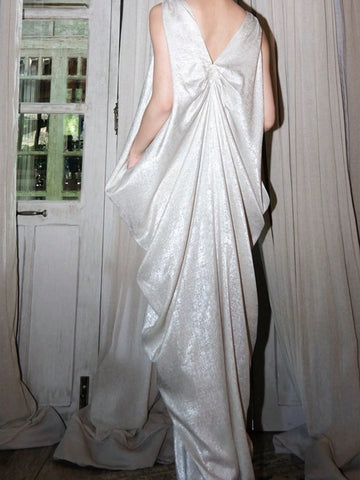 Summer Solid Color Pleated Floor-Length Sleeveless Bridal Shower Dress