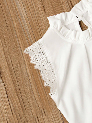 Summer Toddler Children High Density Cotton Shirt Doll Shirt Frill Trimmed Wide Shoulder T-Shirt Summer Clothing