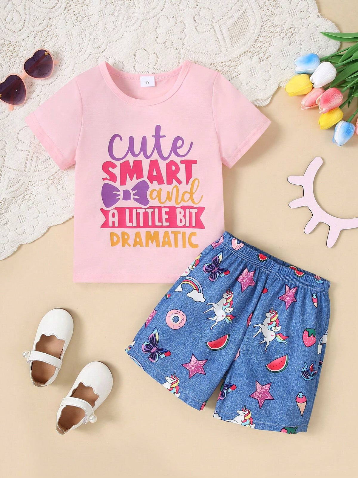 Summer Toddler Girls Casual Letter Print Short Sleeve T-Shirt And Shorts Set