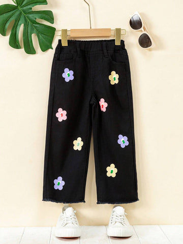 Toddler Girls" Casual Fashion Printed Straight Leg Jeans