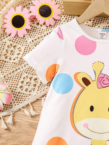 Toddler Girls' Lovely Printed Short Sleeve Dress With Backpack