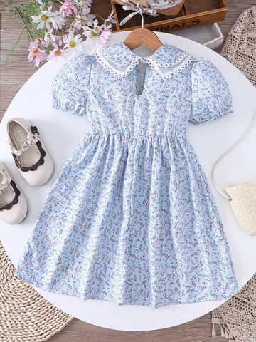 Toddler Girls' Vacation Style Doll Collar Floral Dress