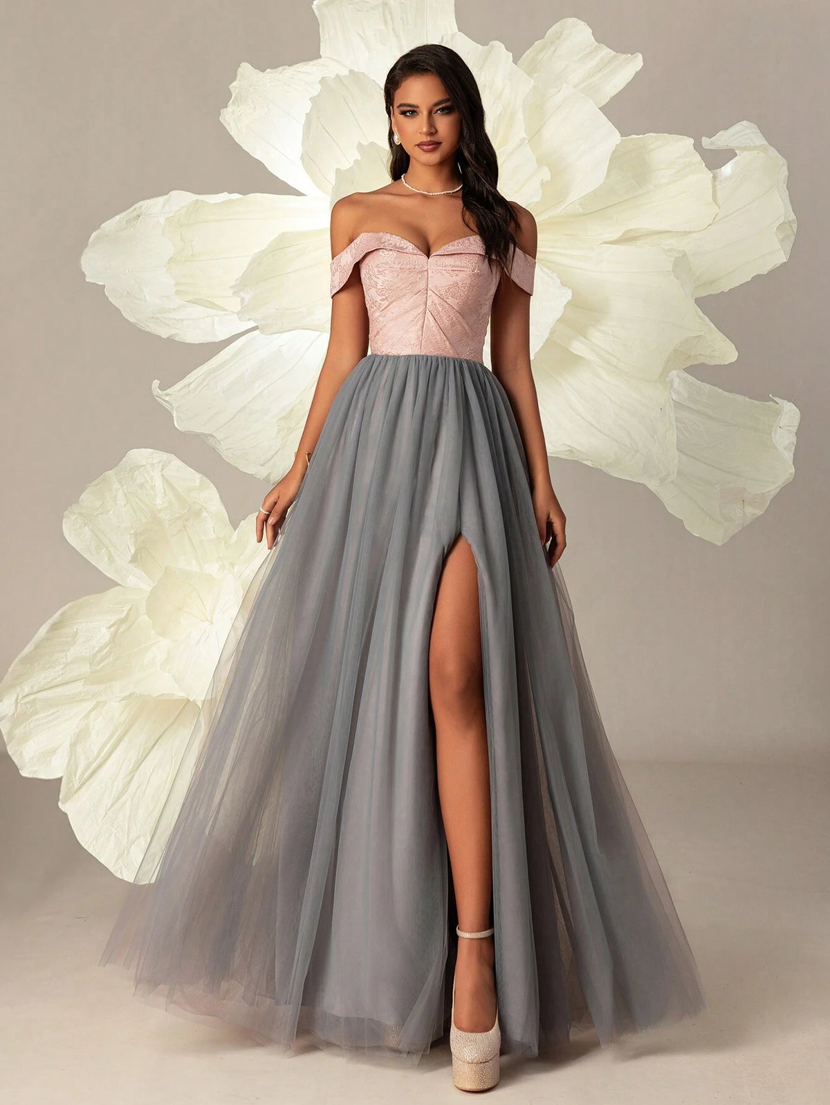 VIPGIRL Elegant One Shoulder Mesh Evening Dress