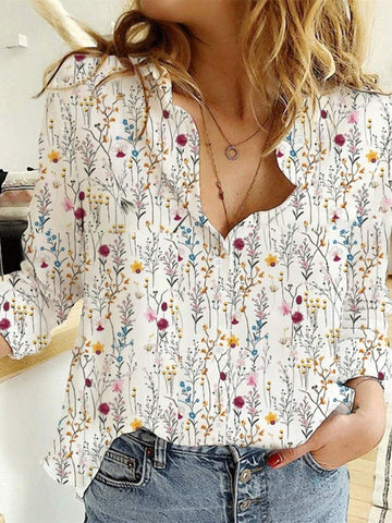 Vacation Leisure Small Floral Print Long Sleeve Shirt