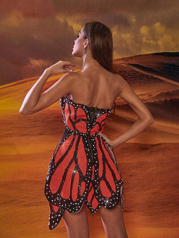 Vega Butterfly Sequin Pearl Mini Dress