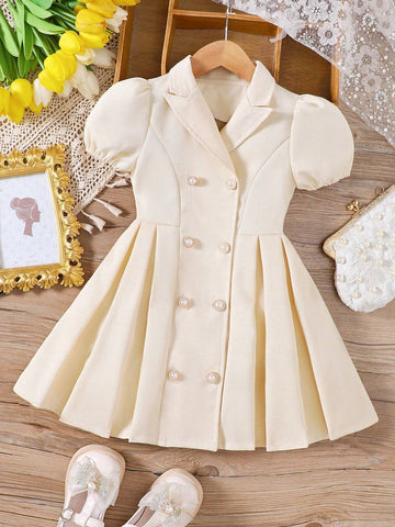 Wedding Diary Young Girls' Elegant Bubble Sleeve Shirt Dress, Spring/Summer Collection