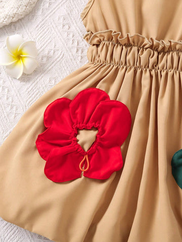 Wedding Time Girls' Lovely 3D Flower Patchwork Sleeveless Dress