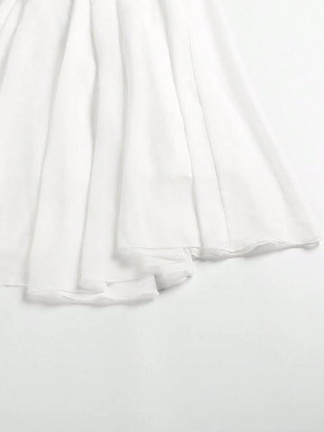 White Chiffon Flare Sleeve Belted Long Wedding Dress With Flared Hem