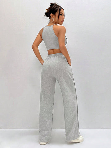 Women'S Cropped Halter Top And Pants Set
