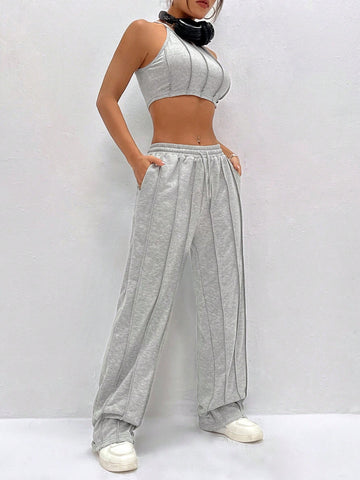 Women'S Cropped Halter Top And Pants Set