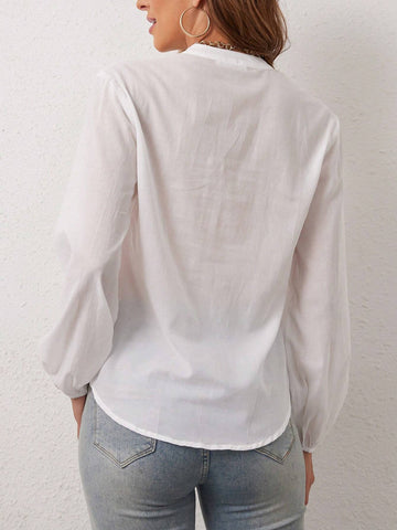 Women Fashion Notch V-Neck Casual Shirt