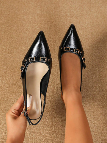 Women\ High-Heeled Single Shoes With Backless Strap, Thin Heels, Pointed Toe And Closed Toe Slippers