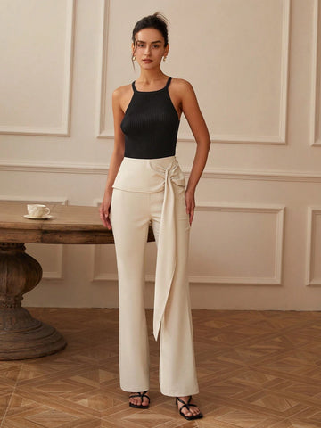 Women Solid Color Pleated Casual Daily Wear Wide Leg Pants