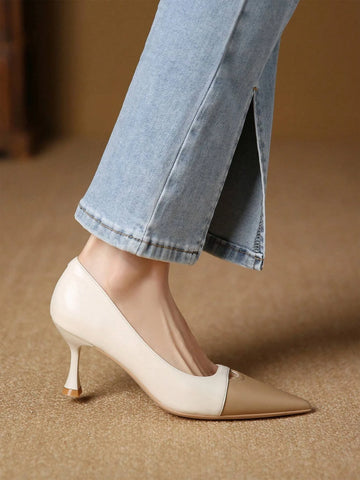 Women Two Tone Point Toe Pyramid Heeled Court Pumps, Fashion Outdoor Pumps