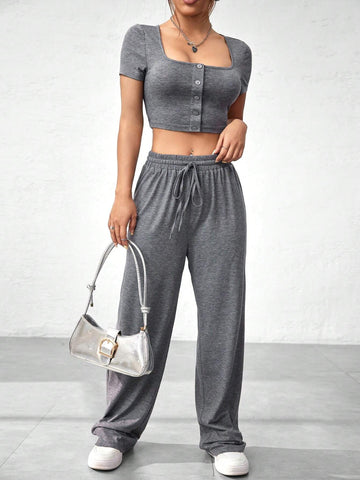 Women's Cropped Top And Long Pants Set