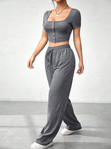 Women's Cropped Top And Long Pants Set
