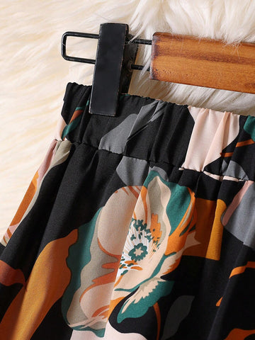 Women's Elastic Waist Floral Printed Skirt