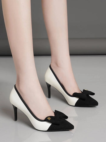 Women's High Heeled Shoes With Bowknot Decoration And Thin Heel