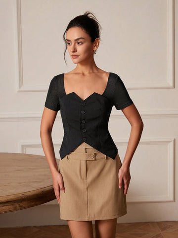 Women's Plain Color Double Layer High Waist Skirt