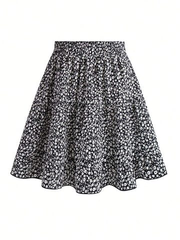 Women's Slim Fit Ditsy Floral A-Line Skirt, Fresh And Elegant Countryside Style