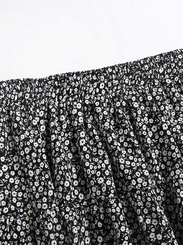 Women's Slim Fit Ditsy Floral A-Line Skirt, Fresh And Elegant Countryside Style