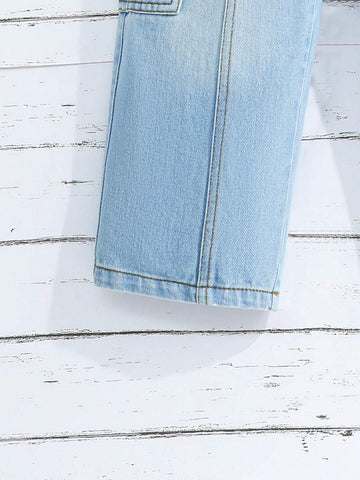 Young Girl Casual Straight Leg Washed Workwear Denim Pants