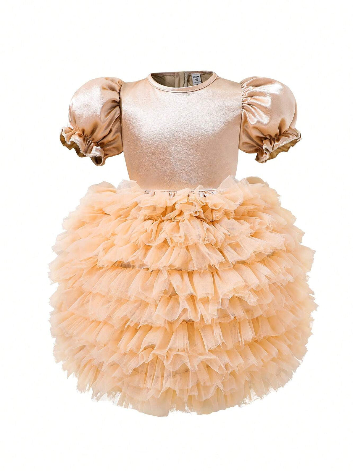 Young Girl Gorgeous Elegant Tutu Dress In Champagne Color Contrast Mesh Dress Perfect For Formal Occasions