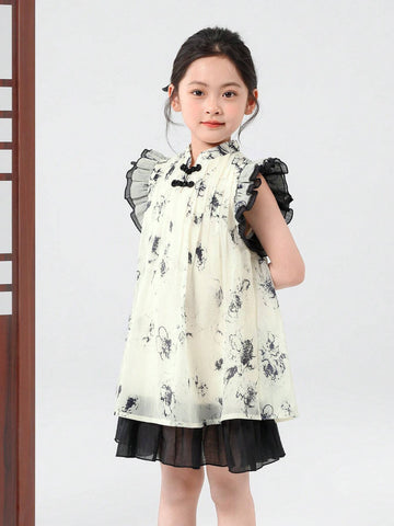 Young Girl Ink Style Dress Chinese Style Costume Children Summer Clothes 2020 New Arrival