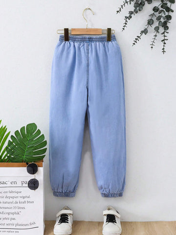 Young Girl Light-Colored Casual Loose Jogger Jeans