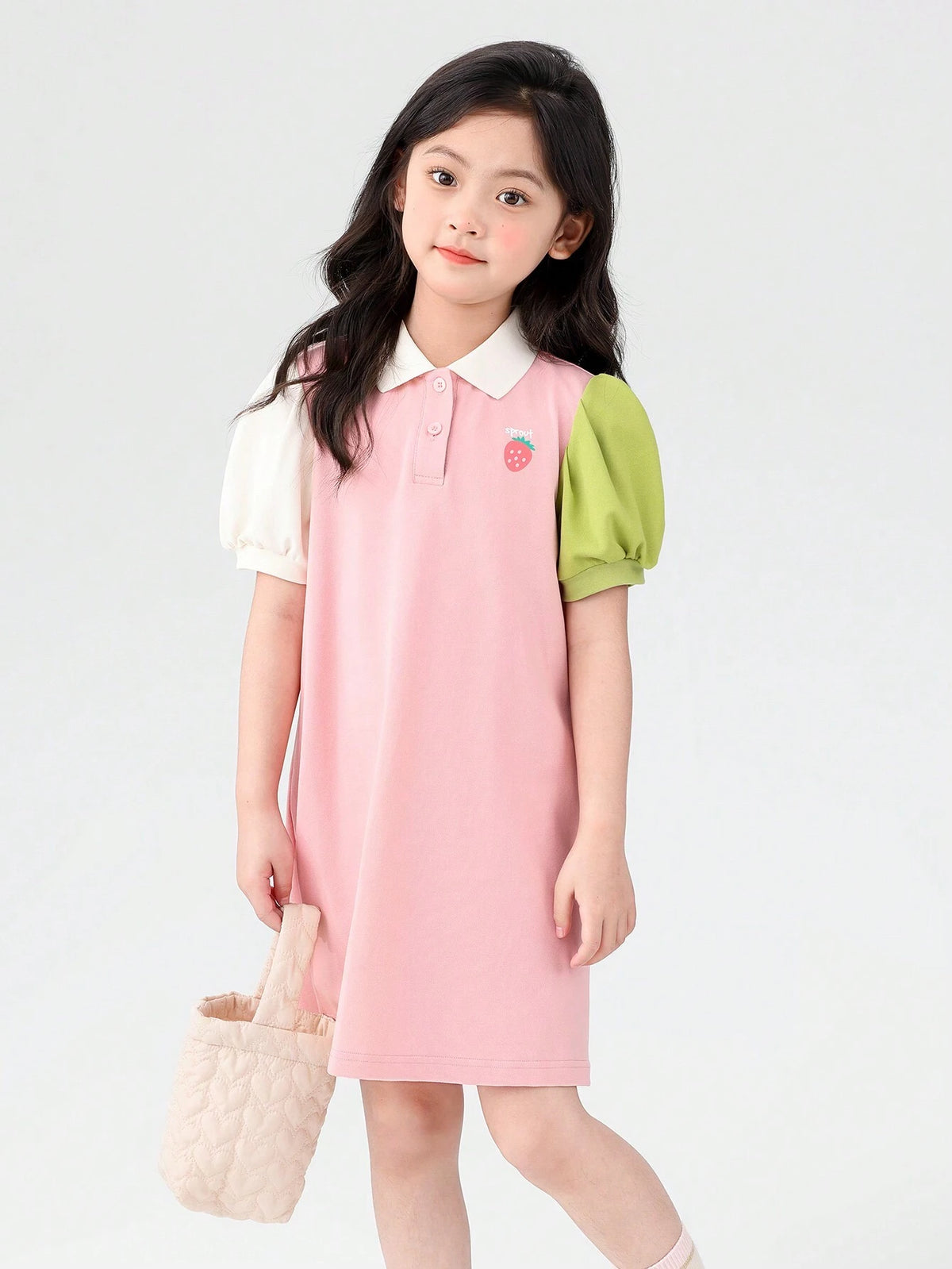 Young Girl Strawberry & Letter Print Sleeveless Polo Dress, Children Summer Wear 2024 New Fashion, Chic Long Dress For Summer, Sweet Princess Skirt