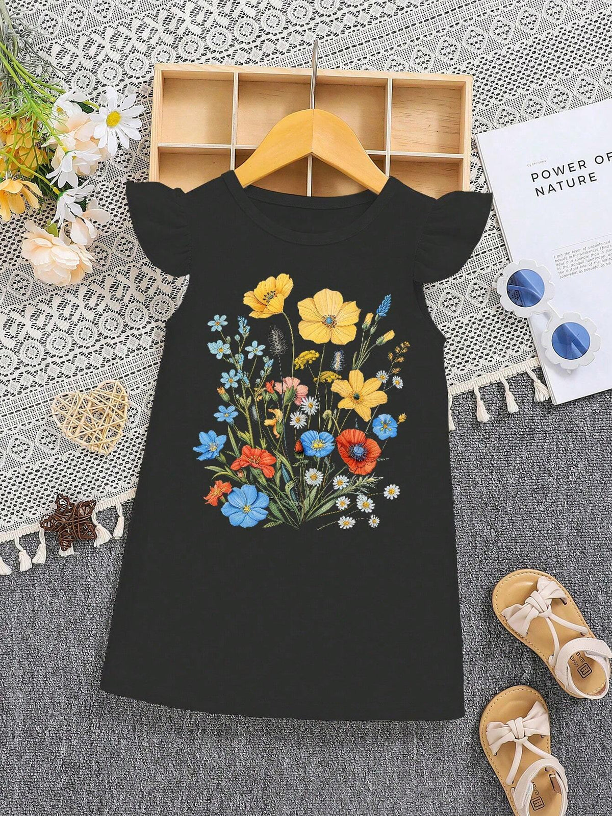 Young Girl Street Style Y2K Floral Printed Round Neck Cap Sleeve Dress