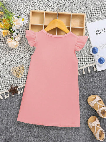 Young Girl Streetwear Y2k Slogan Rabbit Ear Print Mini Dress With Short Puff Sleeves, Suitable For Photoshoots