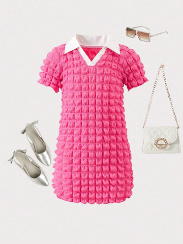 Young Girl Sweet & Cool Y2K Bubble Plaid Polo Dress