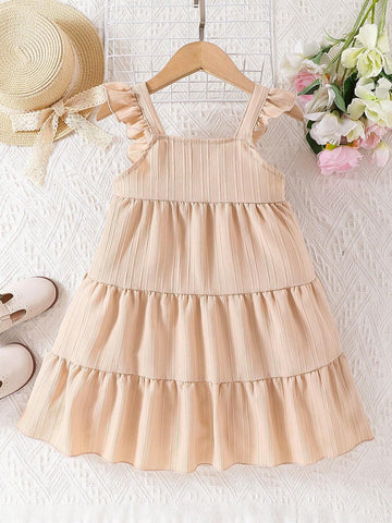 Young Girl Vacation Leisure Sweet Lady Lotus Leaf Edge Cute Strap Dress