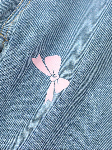 Young Girls' Casual And Cute Pink Heart & Bow Printed Fully Elasticated Waist Balloon Jeans