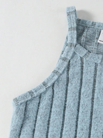 Young Girls" Knitted Tank Dress With Fleece And Elasticity For A Cozy And Relaxed Vacation Or Leisure Time During The Transition From Summer To Fall