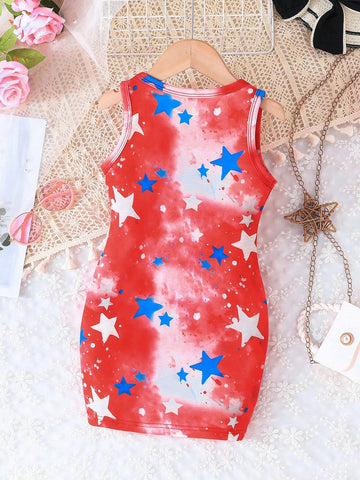 Young Girls Sleeveless Ombre Star Printed Casual Tank Dress