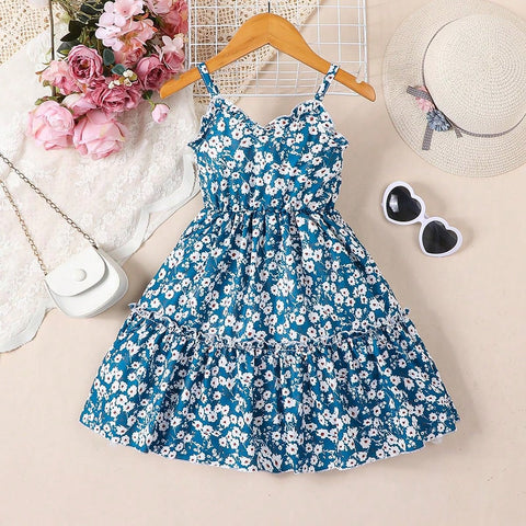 Young Girls' Summer Casual Floral Print Tank Dress