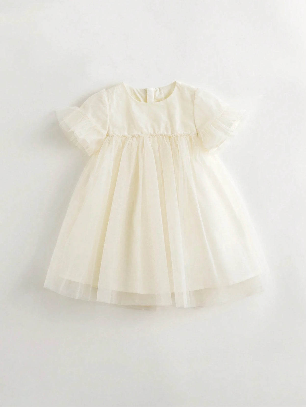 Young Girls Sweet And Romantic Net Yarn Splice Lace Short Sleeve Round Neck Dress For Summer