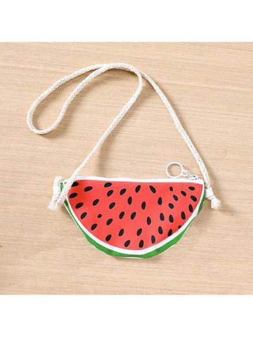 Young Girls' Watermelon Print Sundress With Shoulder Bag For Summer