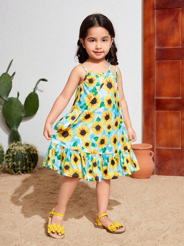 Young Girl's Woven Floral Printed Loose Casual Tank Dress With Crossbody Bag