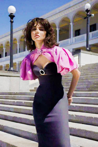 Kennedy Pink Ring Cutout Ruffle Maxi Dress