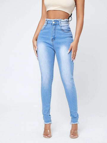 Curvy Raw Hem Skinny Jeans