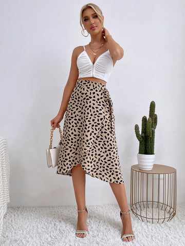 All Over Print Tie Side Wrap Skirt