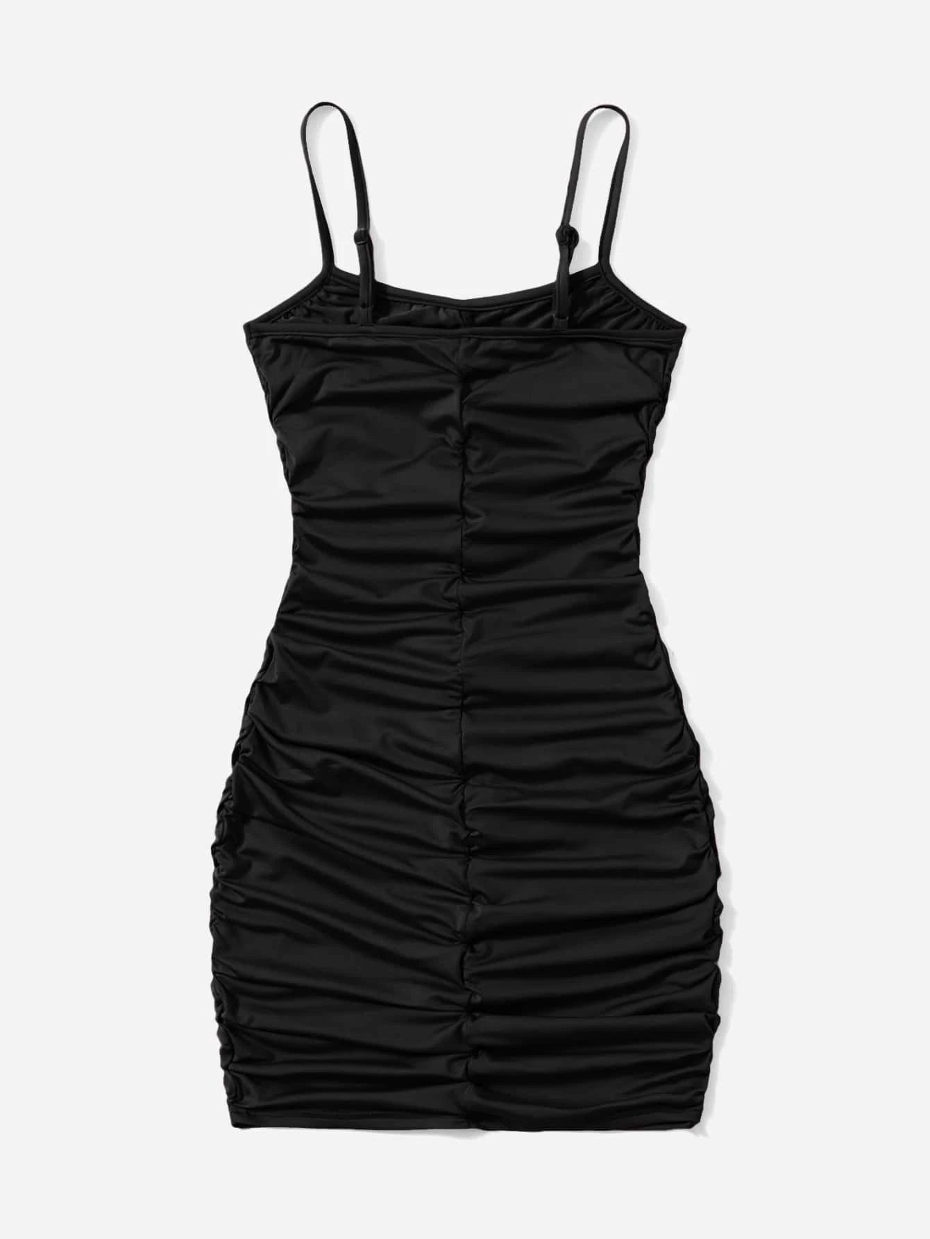 Womens Ruched Bust Cami Dress Black and White S