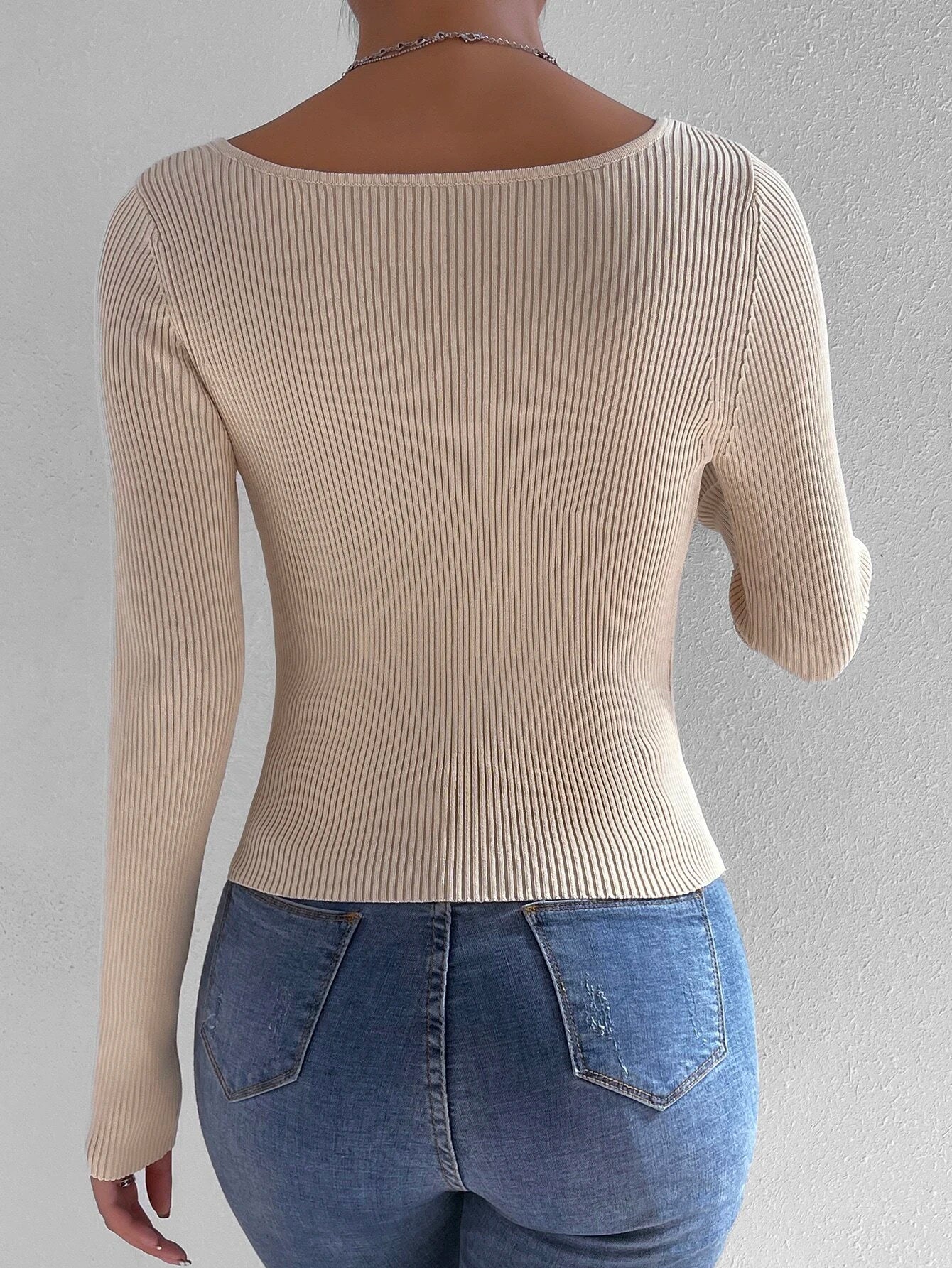 Ribbed Knit Scoop Neck Sweater