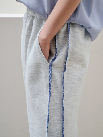 Dazy-Less Contrast Stitch Elastic Waist Pants