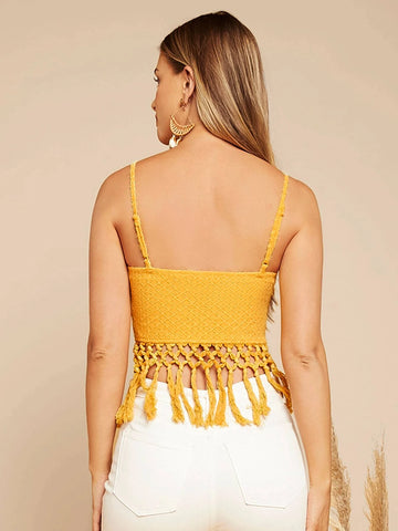 Tassel Hem Hollow Out Lace Cami Top