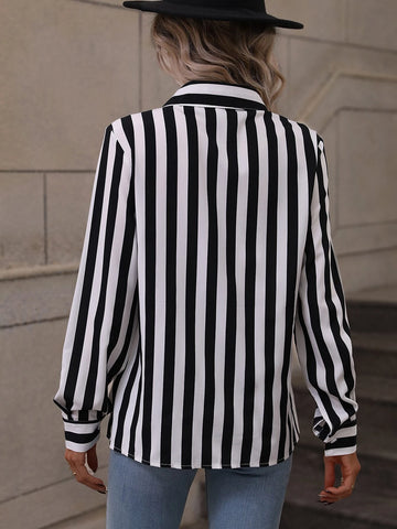 Vertical Striped Print Button Up Shirt