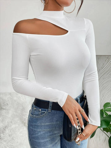 PETITE Mock Neck Cut Out Tee